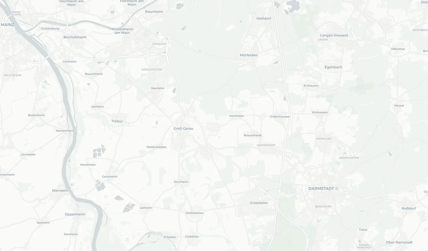 Anfahrtsroute zum Campingplatz Camping Weisel in Bauschheim aus Richtung Darmstadt